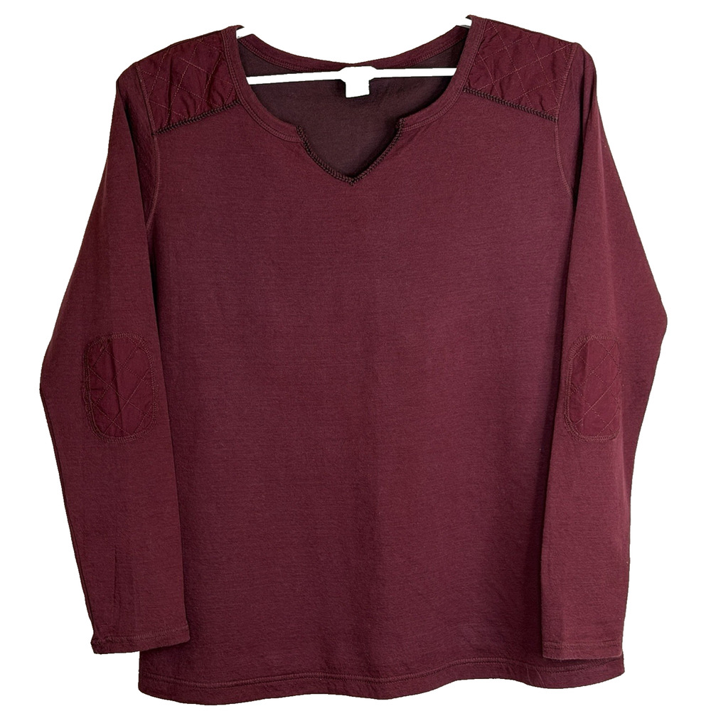 Bob Timberlake Long Sleeve T-Shirt Womens Size XL Maroon V-Neck Patchwork Elbows